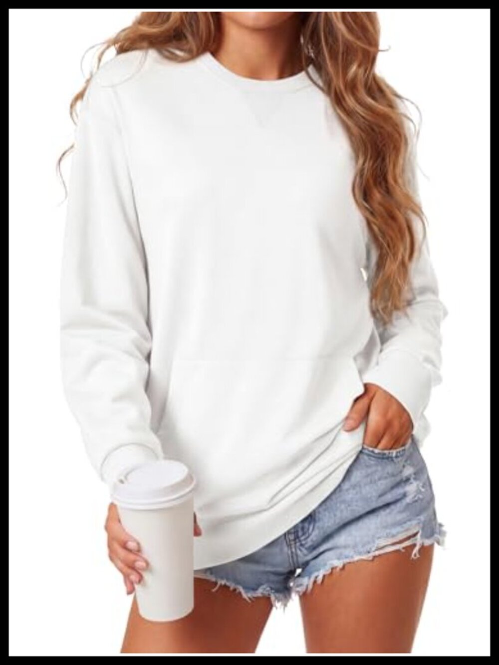 Polyester Cotton Crewneck Pullover Sweatshirt Kangaroo Pocket Long Sleeve